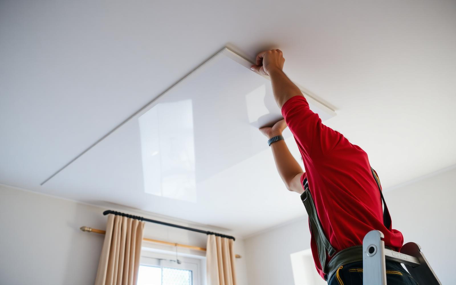 Profissional da Visão Forros instalando forro PVC branco